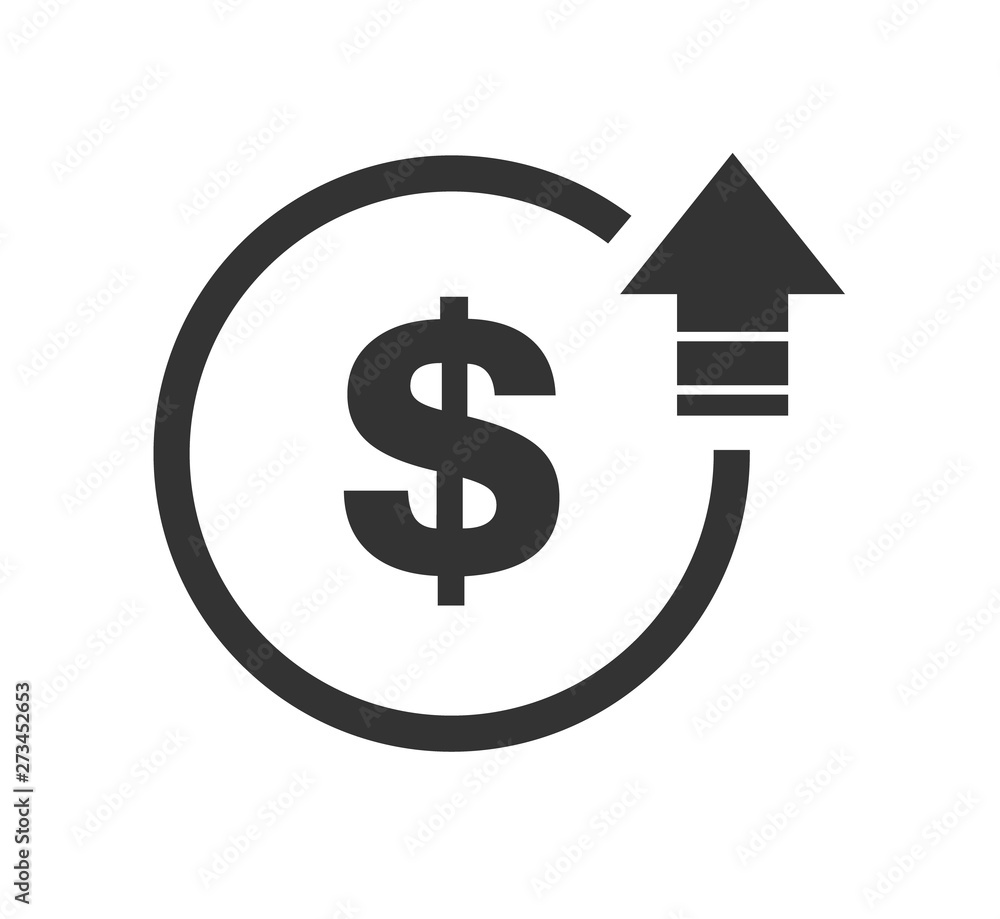Cost symbol dollar increase icon. Vector symbol image isolated on background . Cost symbol dollar increase icon. Vector symbol image isolated on background .