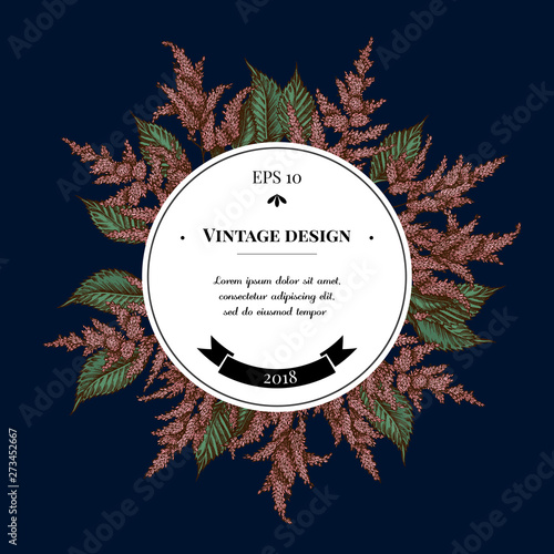 Badge over design with astilbe