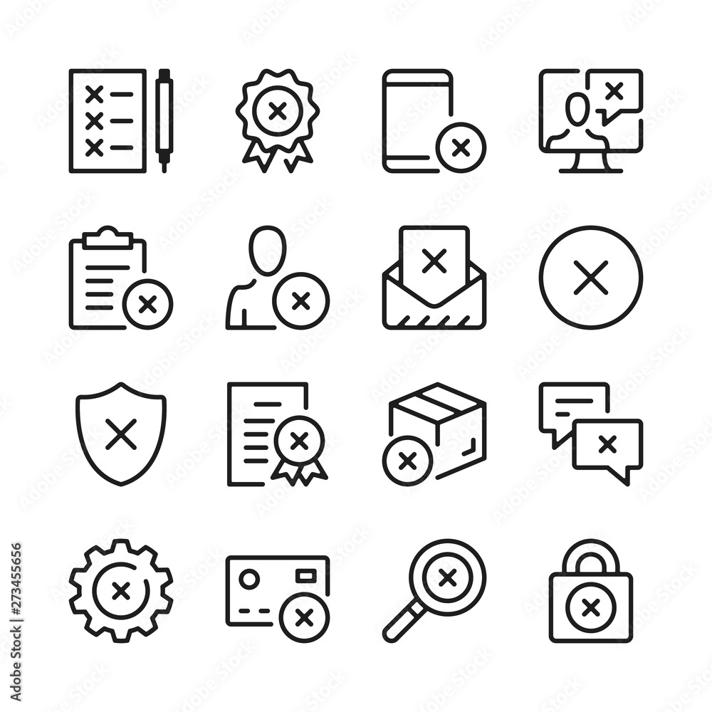 Reject line icons set. Modern graphic design concepts, simple outline elements collection. Vector line icons Reject line icons set. Modern graphic design concepts, simple outline elements collection. Vector line icons