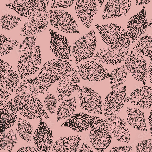 Grunge floral vector seamless pattern. Black amaryllis flowers on pink mauve background. Ink silhouettes of abstract flowers.Ornate template for textile, wallpaper, carton, banner, ceramic tile.