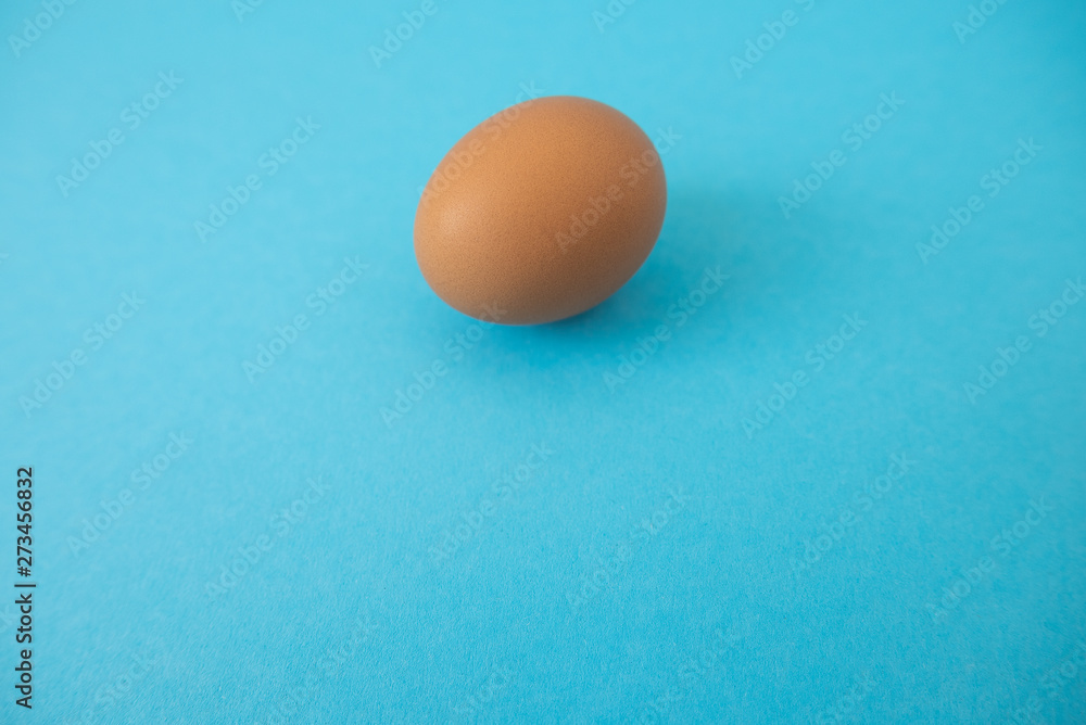 brown raw egg on blue background brown raw egg on blue background