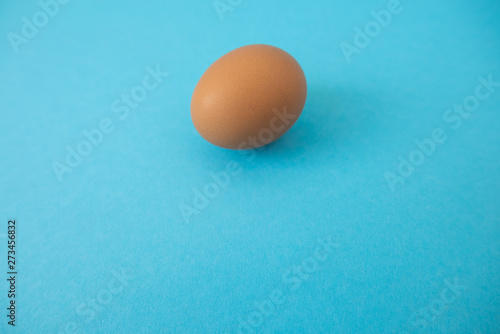 brown raw egg on blue background