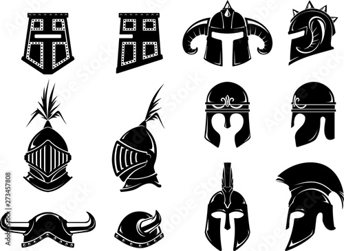 Medieval Helm Front and Side View Set
