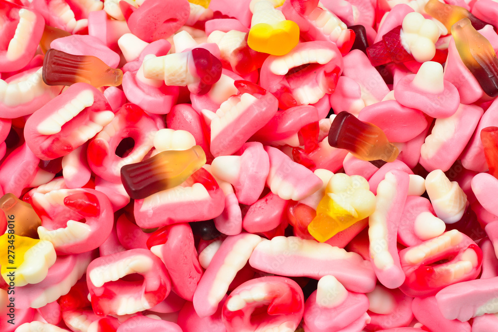 Assorted gummy candies. Top view. Jelly sweets. Assorted gummy candies. Top view. Jelly sweets.