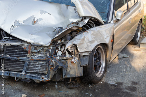 Car get damaged by accident on the road.