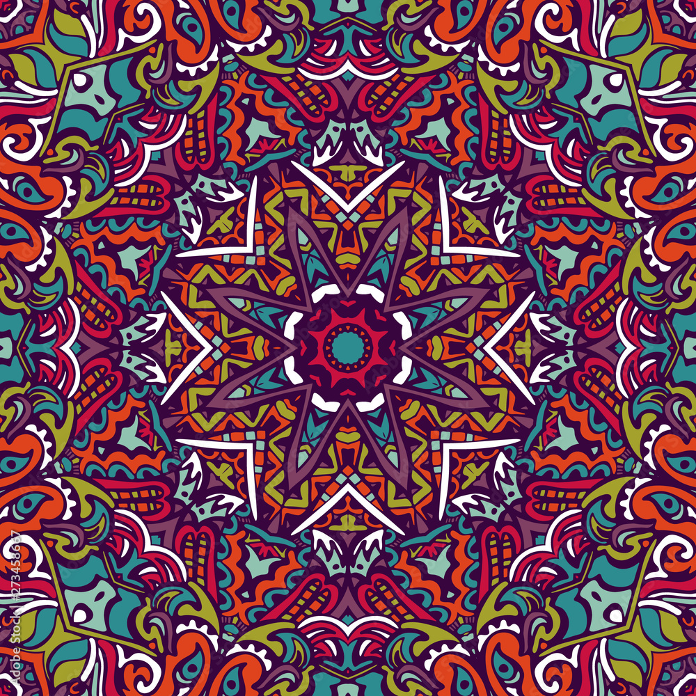 Colorful Tribal Ethnic Star Festive Abstract Floral Geometric Vector Pattern