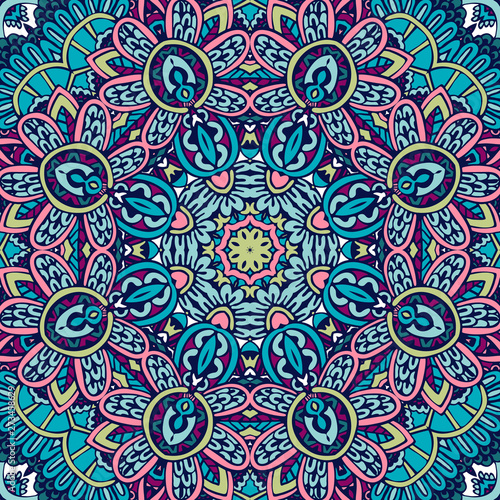 Festive colorful mandala pattern. Flower Geometric mandala frame border