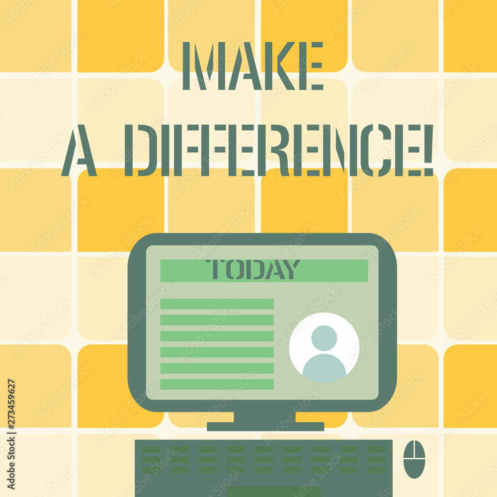 Conceptual hand writing showing Make A Difference. Concept meaning have significant effect or non on demonstrating or situation Computer Mounted on Stand with Online Profile Data on Screen Conceptual hand writing showing Make A Difference. Concept meaning have significant effect or non on demonstrating or situation Computer Mounted on Stand with Online Profile Data on Screen