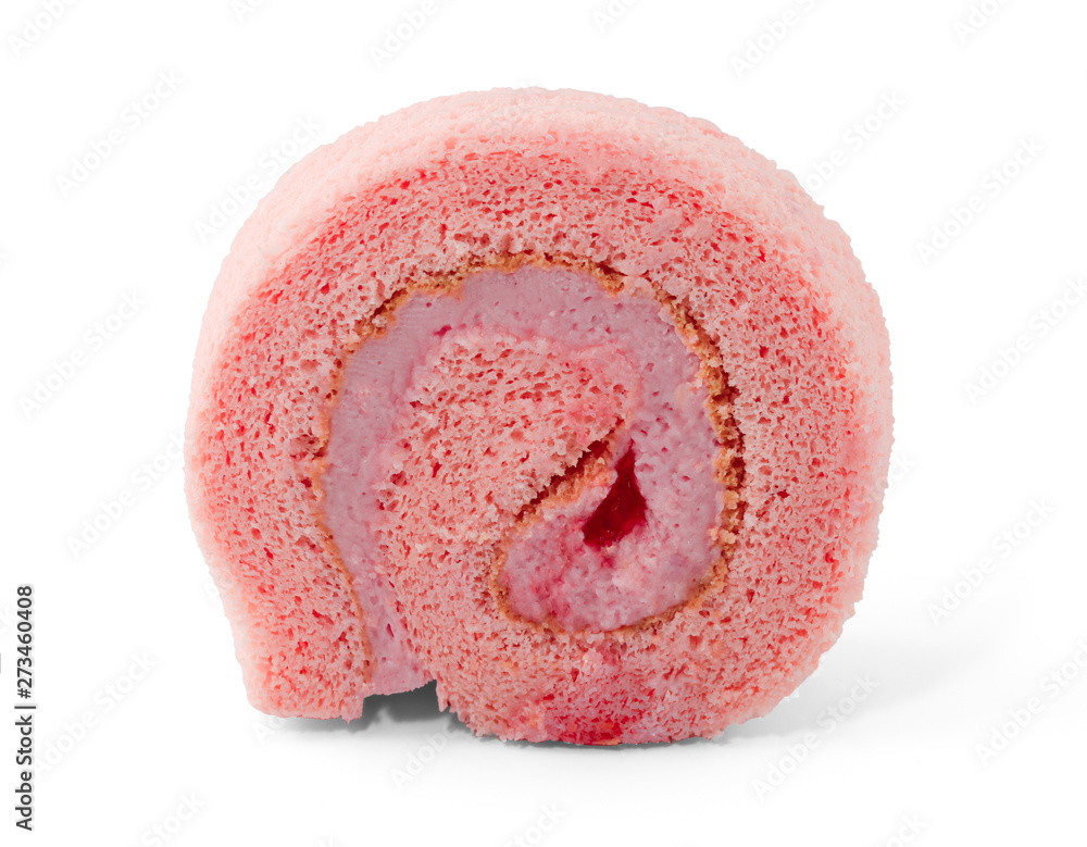 Strawberry roll cake isolated on white background Strawberry roll cake isolated on white background