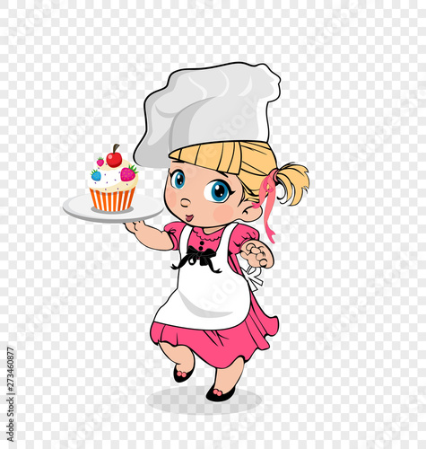 Little Girl Chef with Cake on Plate, Kids Menu