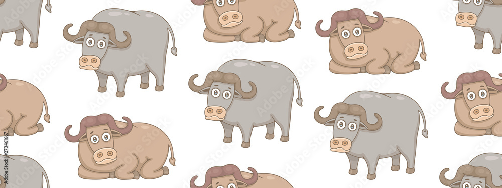 Fototapeta premium Seamless Pattern with Buffalos. isolated on white background