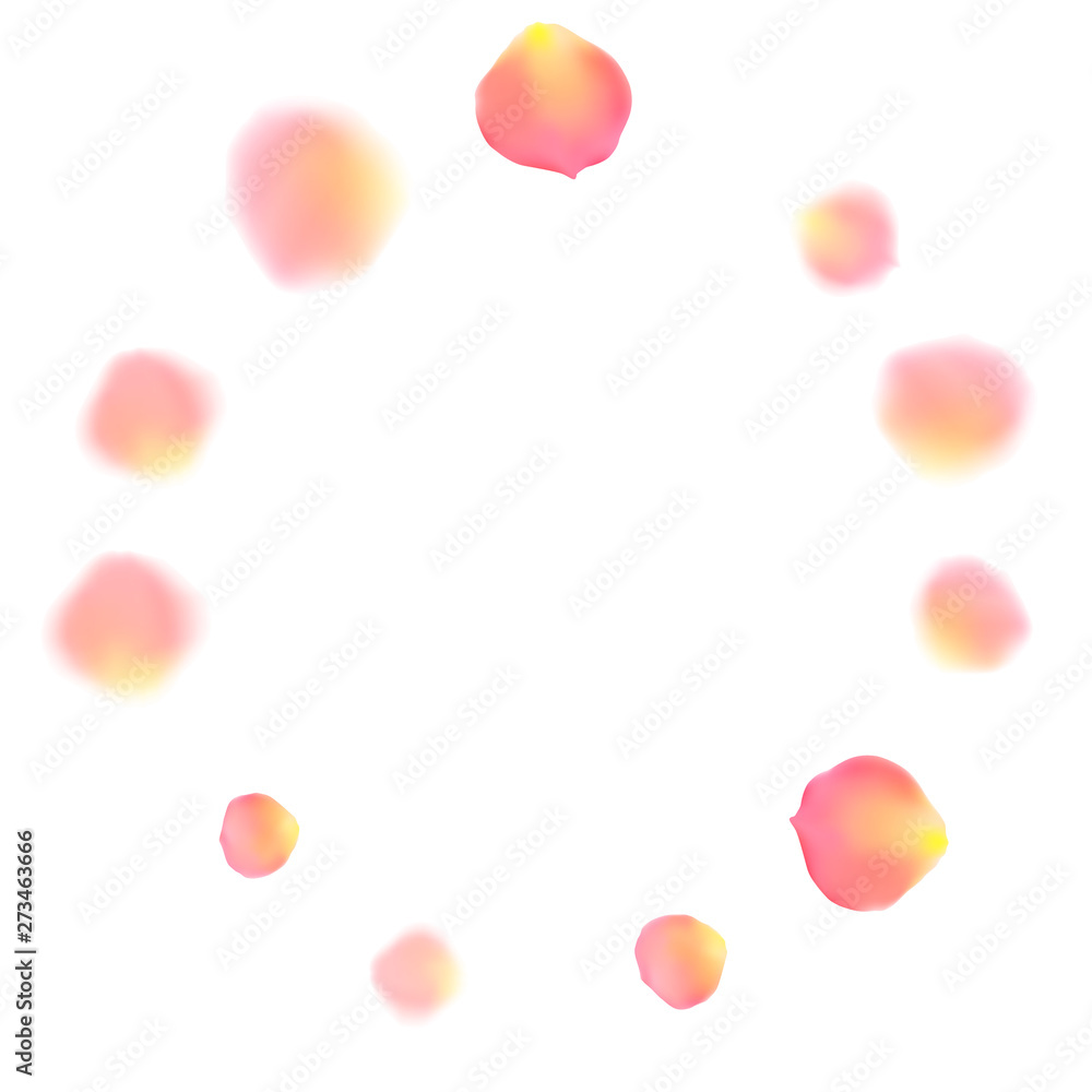Rose gold petals flying cosmetics vector background.