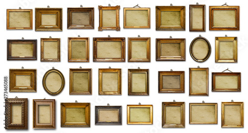 Set of three vintage golden baroque wooden frames on  isolated background