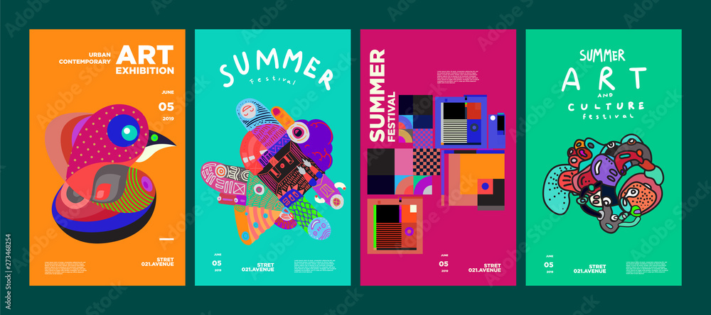 Obraz premium Summer Festival Art and Culture Colorful Illustration Poster. Illustration for Summer, event, website, landing page, promotion, flyer, digital and print.
