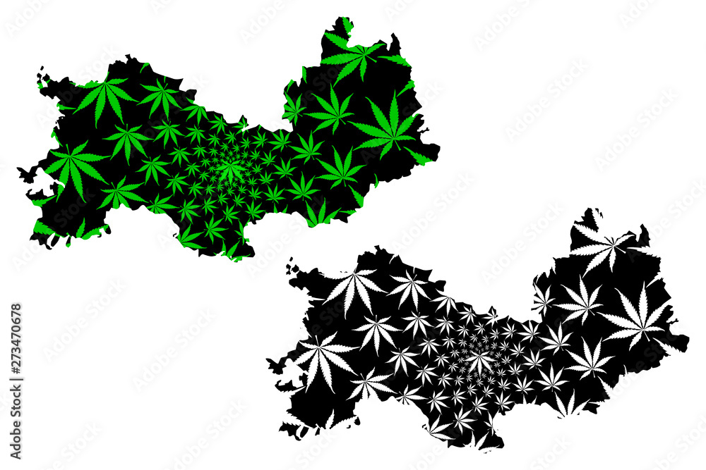 Fototapeta premium Mordovia (Russia, Russian Federation, Republics of Russia) map is designed cannabis leaf green and black, scribble sketch Republic of Mordovia map made of marijuana (marihuana,THC) foliage....