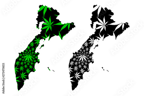 Kamchatka Krai (Russia, Subjects of the Russian Federation, Krais of Russia) map is designed cannabis leaf green and black, Kamchatka Krai map made of marijuana (marihuana,THC) foliage,..