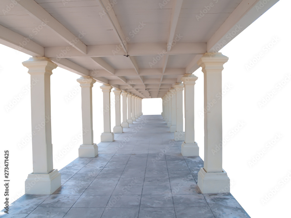 The walkway at the top is made of wood and the bottom is made of concrete. Isolated on white background