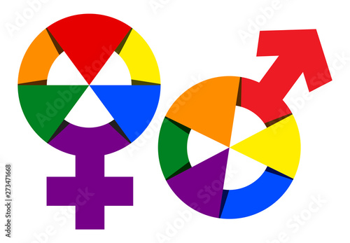 Gender Symbol in Rainbow Color Isolated Illustration. Vector Rainbow Male Female Gender Sign