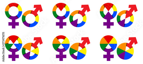 Gender Symbol Collection in Rainbow Color Illustration. Vector Rainbow Male Female Gender Sign