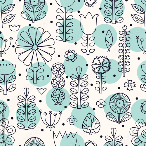 Linear flowers in Scandinavian style. Summer motive. Vector seamless pattern. photo