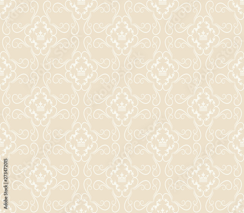 Seamless Wallpaper Damask. Beige background in royal style