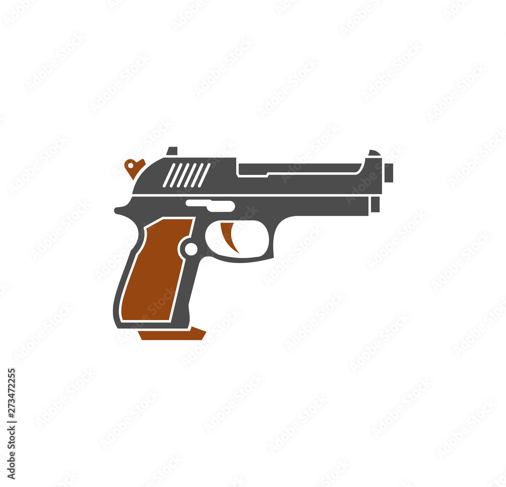 Pistol related icon on background for graphic and web design. Simple illustration. Internet concept symbol for website button or mobile app.