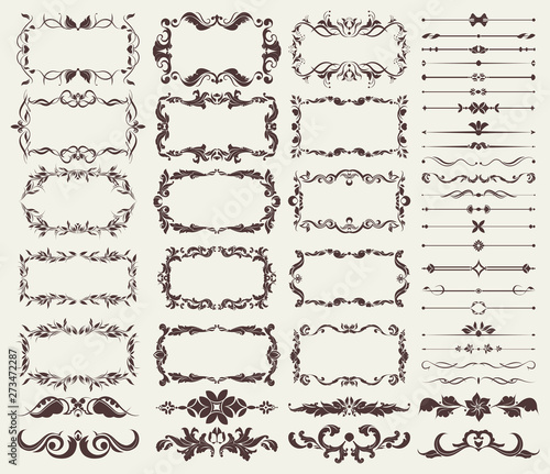 Vector set of decorative elements for borders, frames, dividers, for design