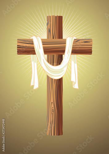 Risen Christ Symbol, White Cloth on Wooden Cross