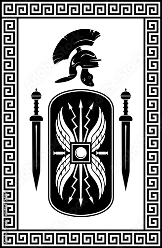 Roman Scutum Shield, Sword and Helm