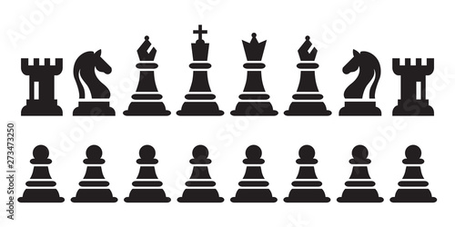 Chess Black Figures Pieces Vector Illustration. Black Chess Icons Set.