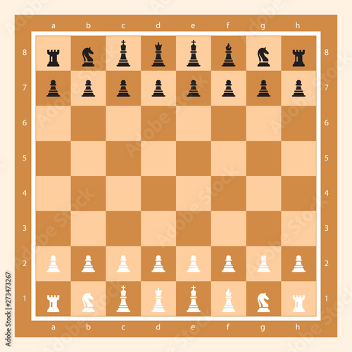 Brown Chess Board With Chess Figurine Algebraic Notation. Chess Game Vector illustration.