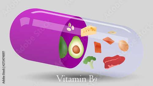 Vitamin pill vector design. Vitamin B9 vector illustration