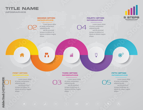 5 steps timeline infographic element. 5 steps infographic, vector banner can be used for workflow layout, diagram,presentation, education or any number option. EPS10.