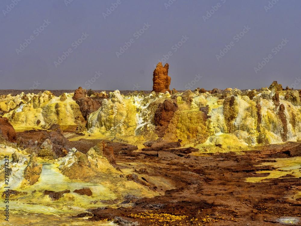 In the Danakilian depression of various fumaroles, steam emerges and