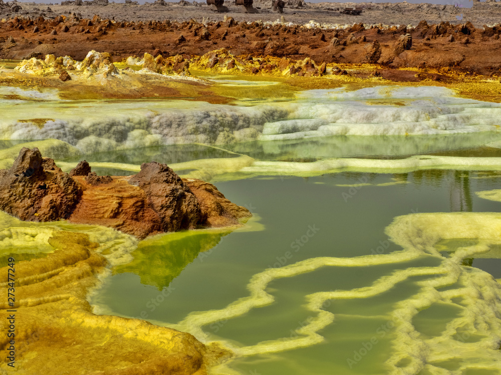 In the Danakilian depression of various fumaroles, steam emerges and water flows out. Ethiopia In the Danakilian depression of various fumaroles, steam emerges and water flows out. Ethiopia
