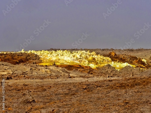 In the Danakilian depression of various fumaroles, steam emerges and water flows out. Ethiopia photo