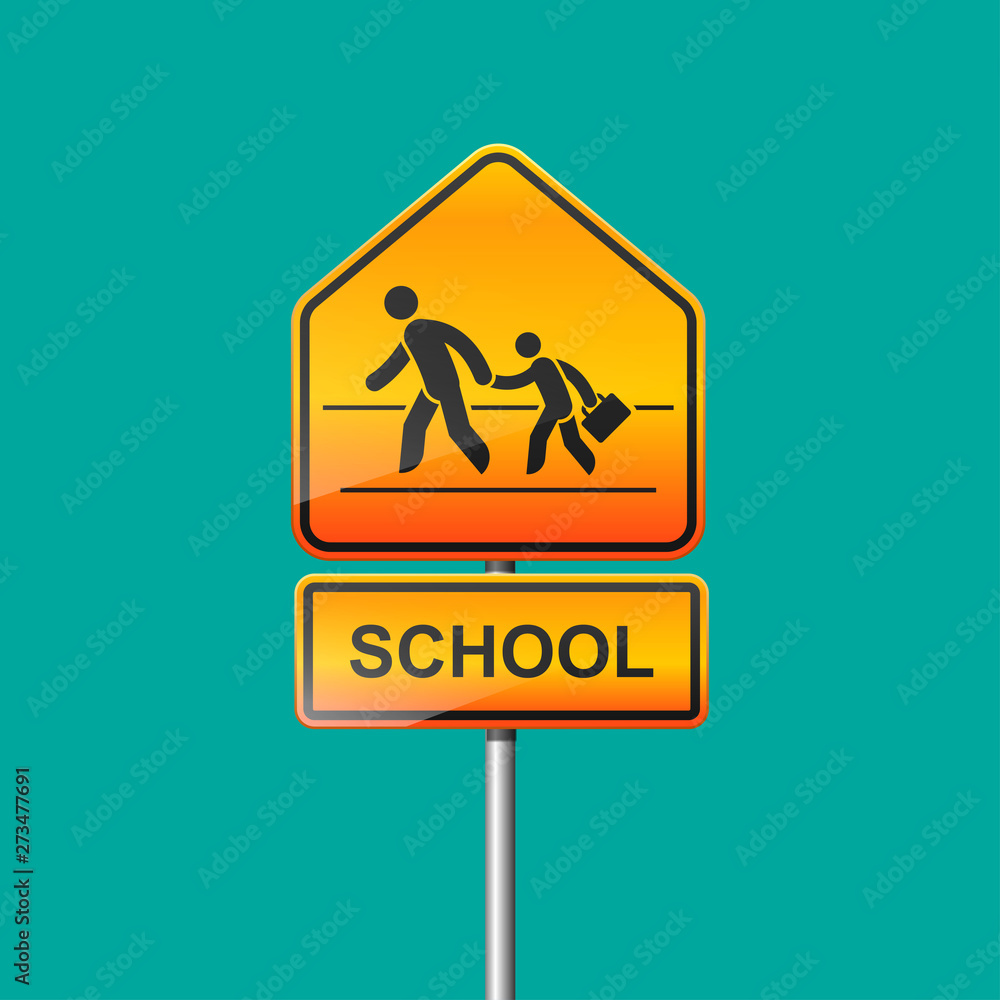 School zone warning sign vector flat design. School zone warning sign vector flat design.