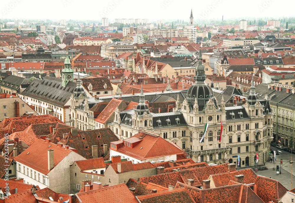 GRAZ, AUSTRIA - May 3rd, 2009: Aerial view to historic center of the city