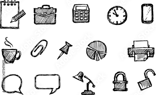 Sketch Office Icons, Vector Doodle Set