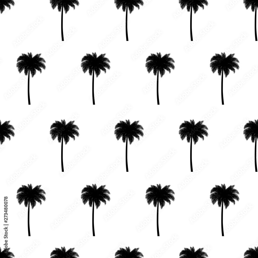 Palm tree seamless pattern in black, white colors.