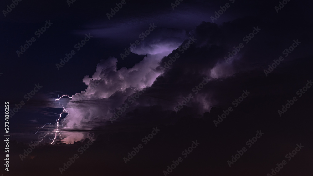 Beautiful lightning and cumulonimbus cloud at night