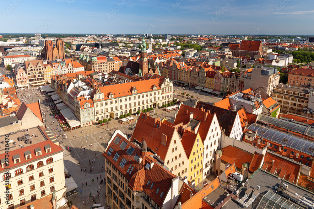 Wroclaw in Poland. Top view od the old town