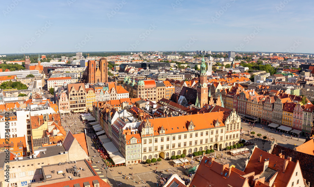 Wrocław in Poland. Top view od the old town