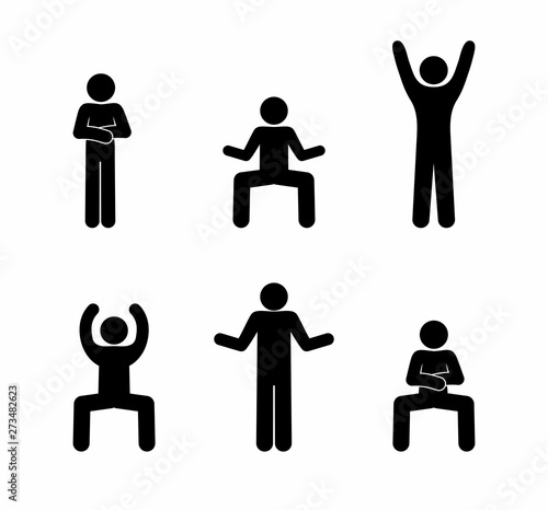 stick figure man dancing, people icon, pictogram various poses, human silhouette