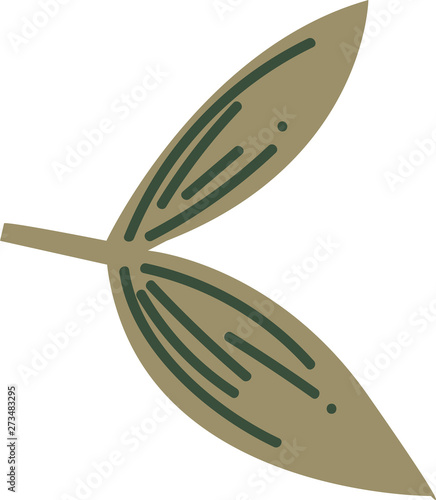 Flat modern floral foliage illustration on the white isolated background. Abstract shapes.