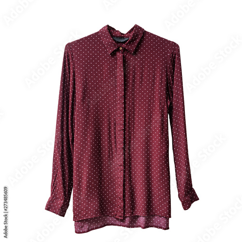 Burgundy blouse with sleeve on white background. Isolate