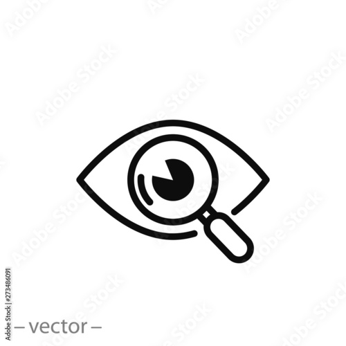 magnifier  icon, eye line sign on white background - editable stroke vector illustration eps10