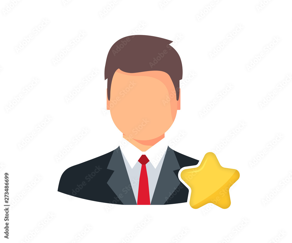 Favorite or popular person. Man and stars icon. Rating user symbol Favorite or popular person. Man and stars icon. Rating user symbol