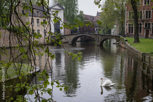 Cozy streets and beautiful architecture of Rainy Brugge, Belgium