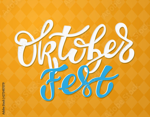 Oktoberfest logotype. Beer Festival vector banner. Illustration of Bavarian festival design on blackboard with floral wreath. Blue  white lettering typography for logo  poster  card  postcard